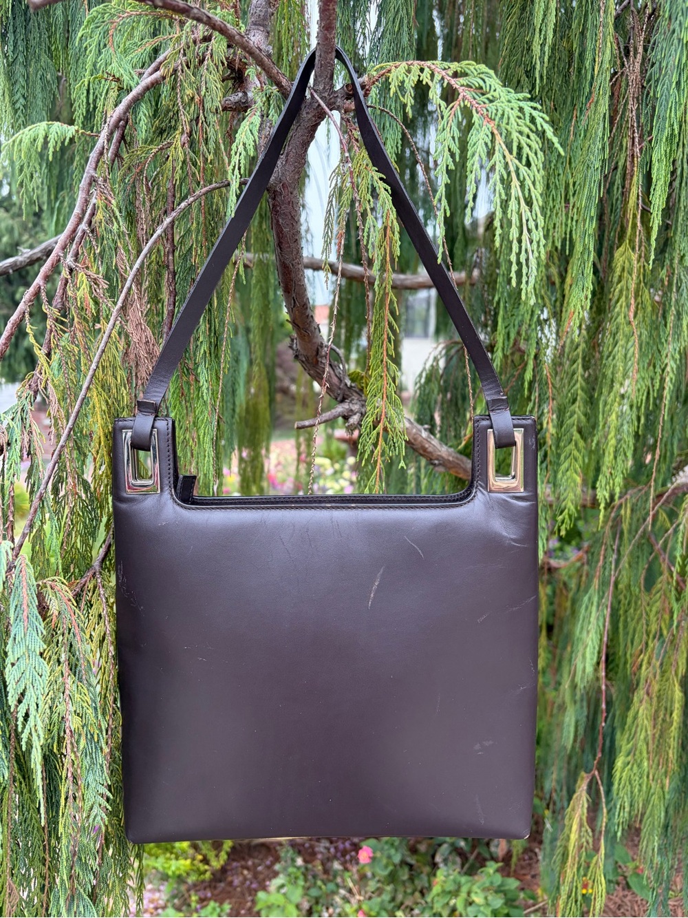 Auth Gucci Chocolate Leather Vintage Shoulder Bag Mod Pop Minimalist Style - Picture 4 of 14